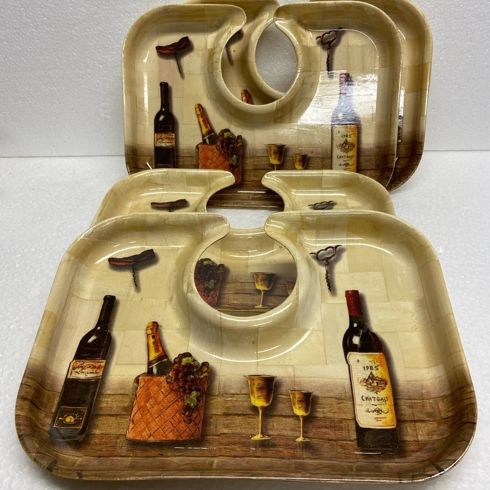 Pomeranian Gourmet Appetizer Wine Glass Trays Set 4 Camp Core - Picture 4 of 7